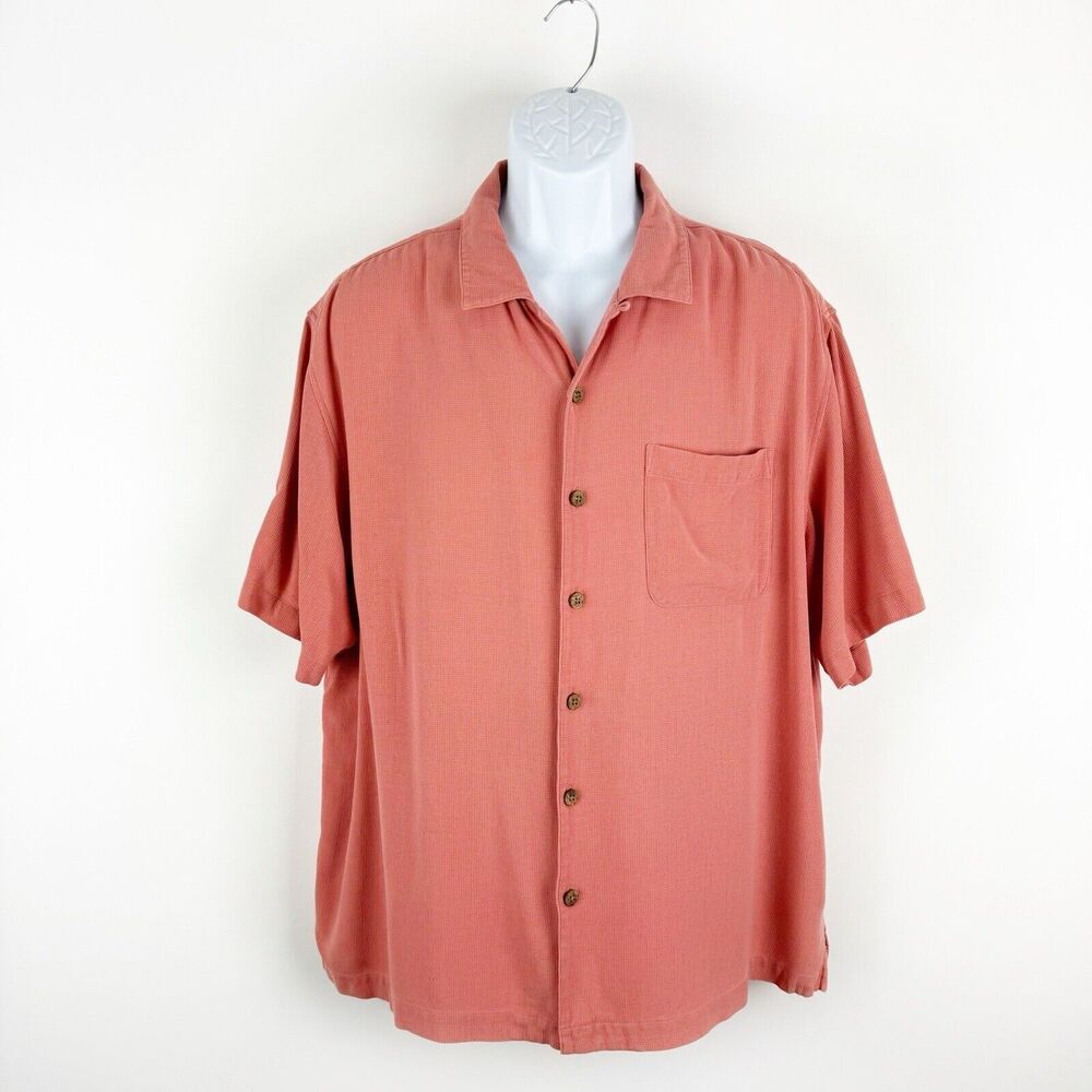 Paradise Collection Pink 100% Fine Washable Silk Short Sleeve Button Down Shirt